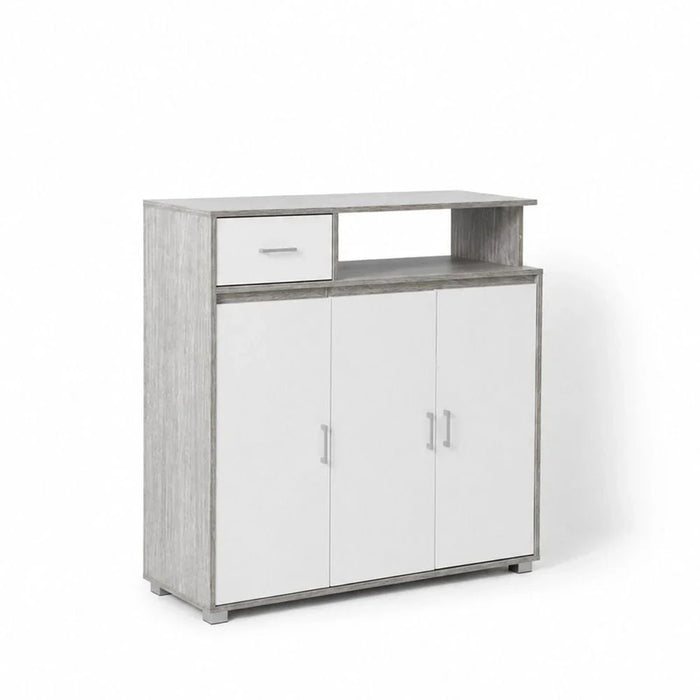 Beak 3 Door & 1 Drawer Shoe Cabinet For 20 Pairs- Grey Oak / White