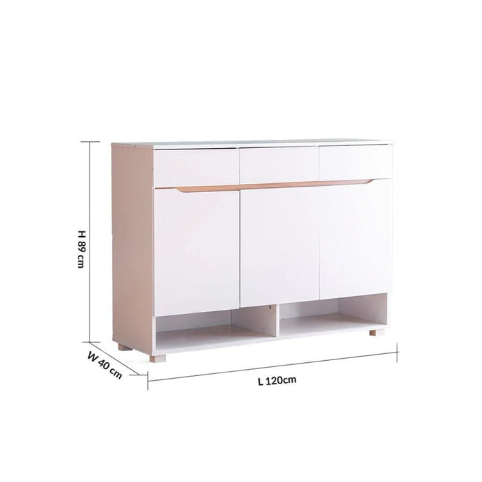 Bill 3 Door & 3 Drawer Shoe Cabinet 22 pairs-White/Oak