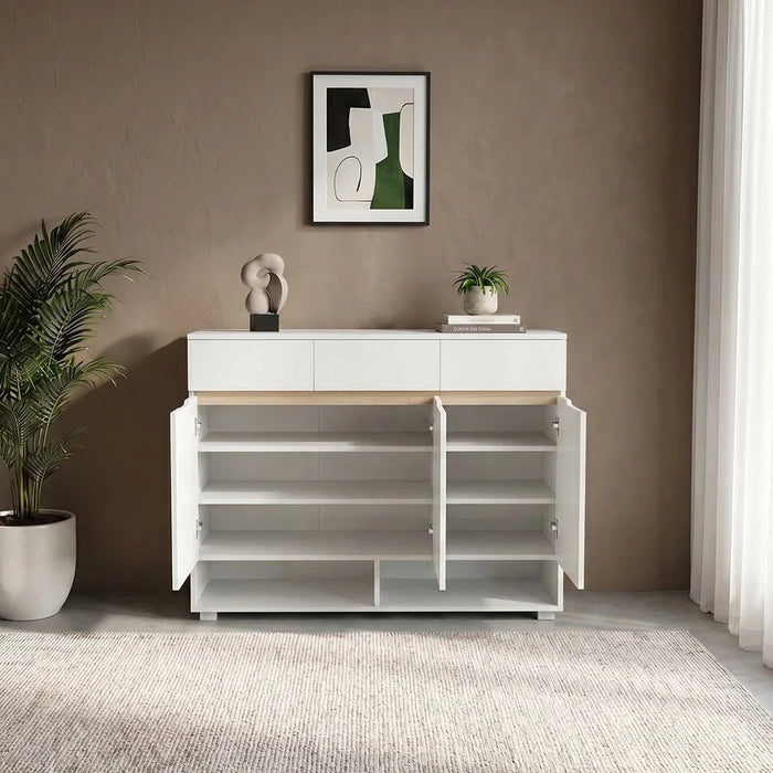 Bill 3 Door & 3 Drawer Shoe Cabinet 22 pairs-White/Oak