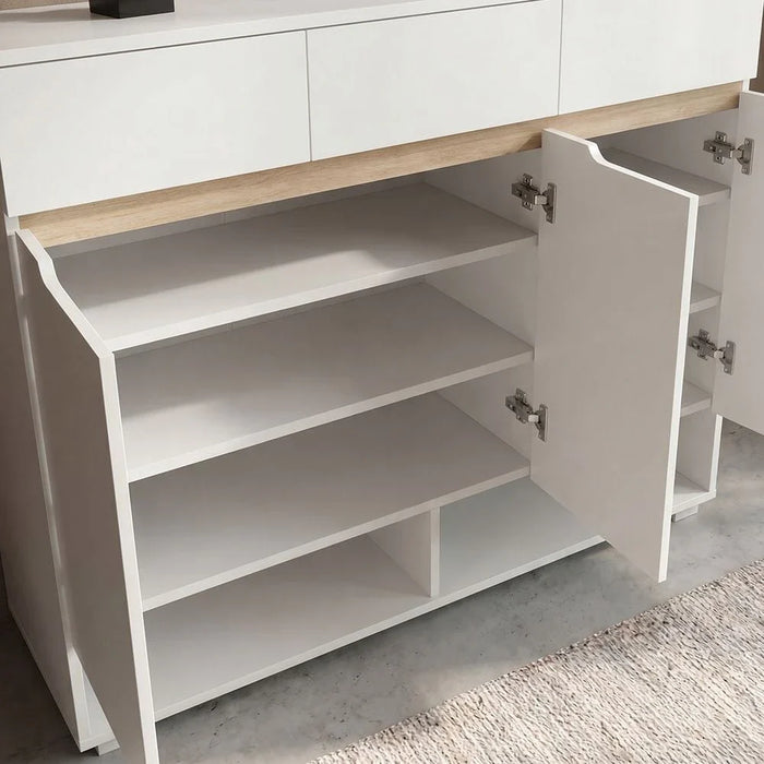 Bill 3 Door & 3 Drawer Shoe Cabinet 22 pairs-White/Oak