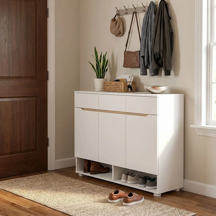 Bill 3 Door & 3 Drawer Shoe Cabinet 22 pairs-White/Oak