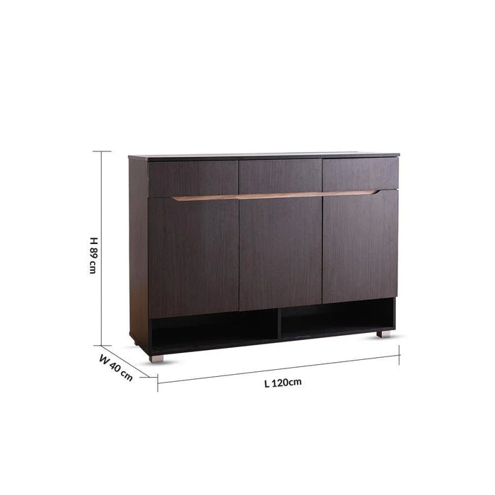 Bill 3 Door & 3 Drawer Shoe Cabinet 22 pairs- Wenge/Oak