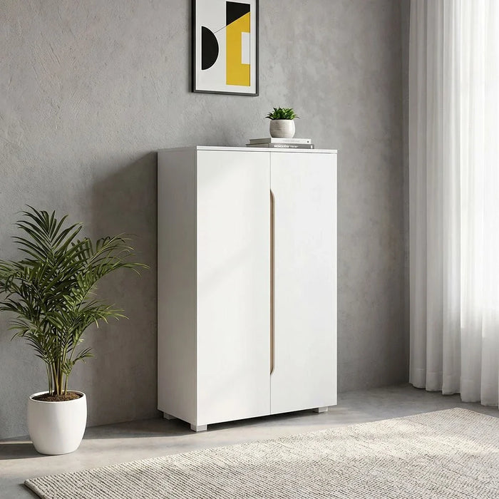 Bill 2 Door Shoe Cabinet 22 pairs-White/Oak