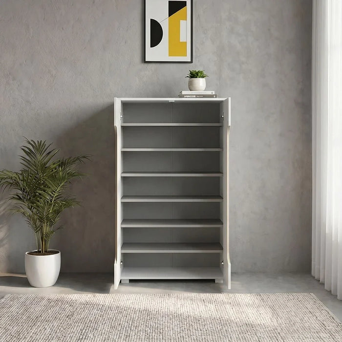 Bill 2 Door Shoe Cabinet 22 pairs-White/Oak