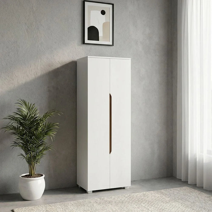 Bill 2 Door Tall Shoe Cabinet-30 Pairs-White/Oak-With 2-Year Warranty