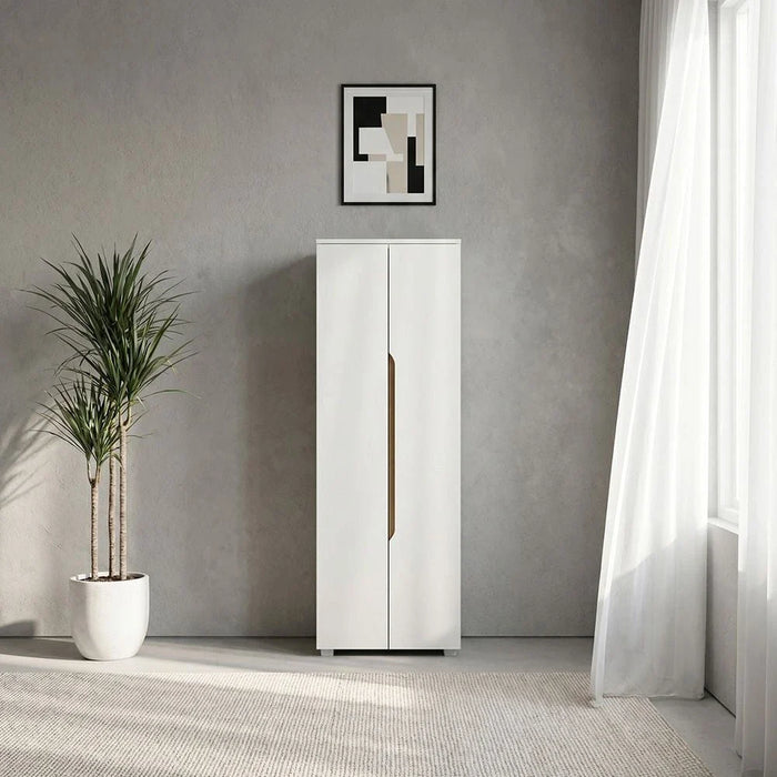 Bill 2 Door Tall Shoe Cabinet-30 Pairs-White/Oak-With 2-Year Warranty