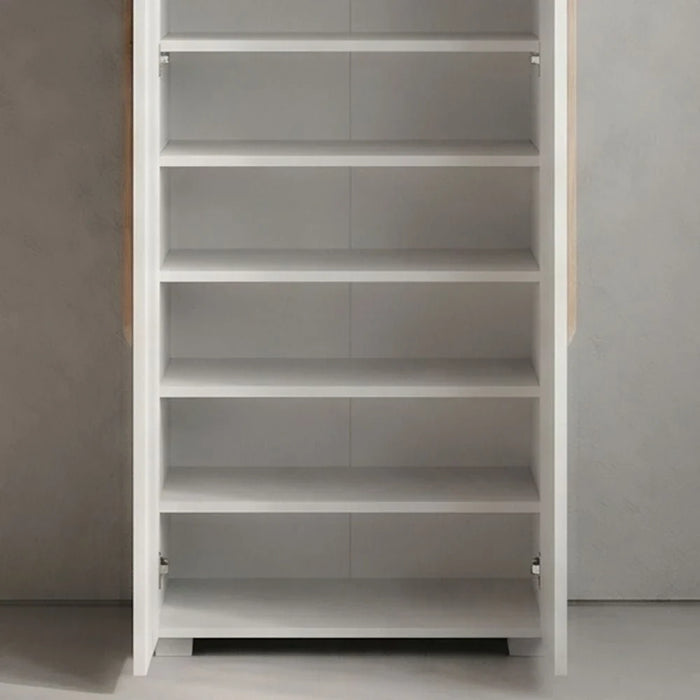 Bill 2 Door Tall Shoe Cabinet-30 Pairs-White/Oak-With 2-Year Warranty