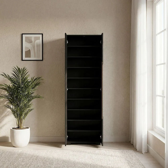 Bill 2 Door Tall Shoe Cabinet-30 Pairs-Wenge/Oak-With 2-Year Warranty