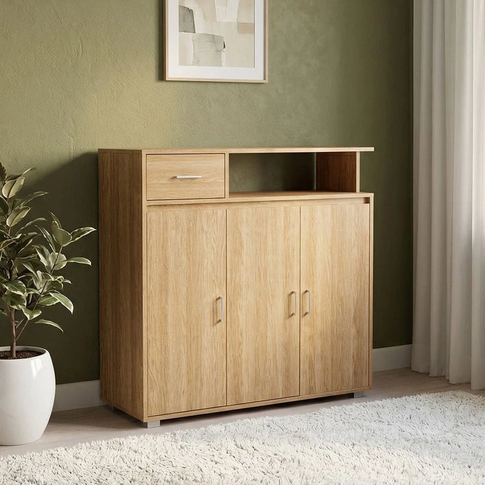 Beak 3 Door & 1 Drawer Shoe Cabinet For 20 Pairs - Dark Oak