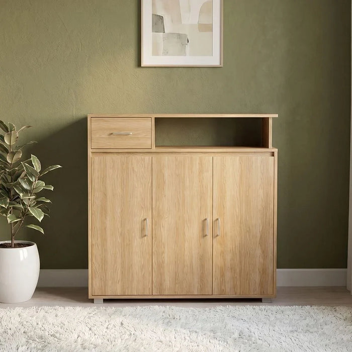 Beak 3 Door & 1 Drawer Shoe Cabinet For 20 Pairs - Dark Oak