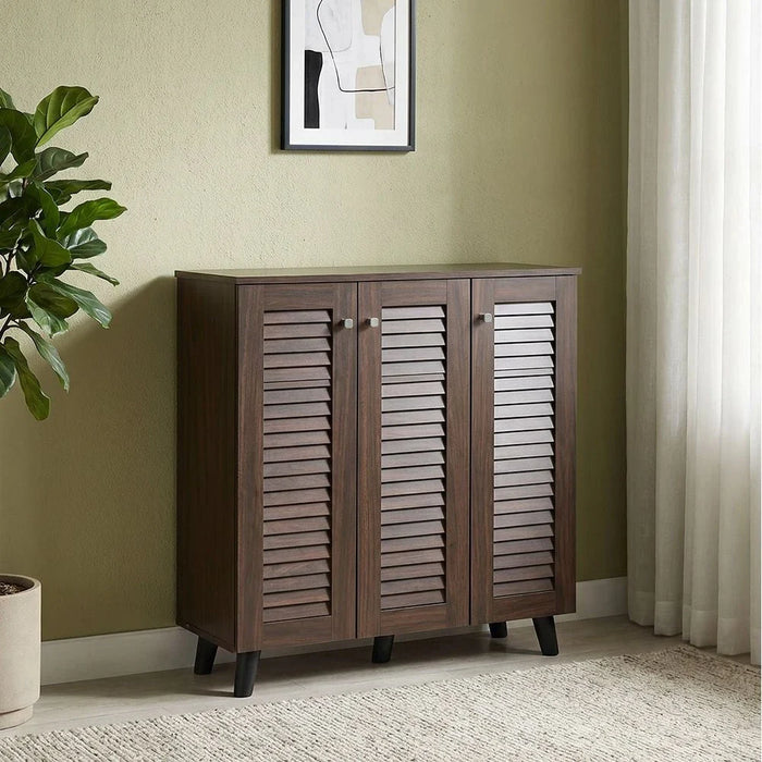 Alfa 3 Door Shoe Cabinet For 14 Pairs- Walnut