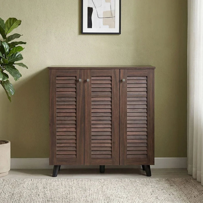 Alfa 3 Door Shoe Cabinet For 14 Pairs- Walnut
