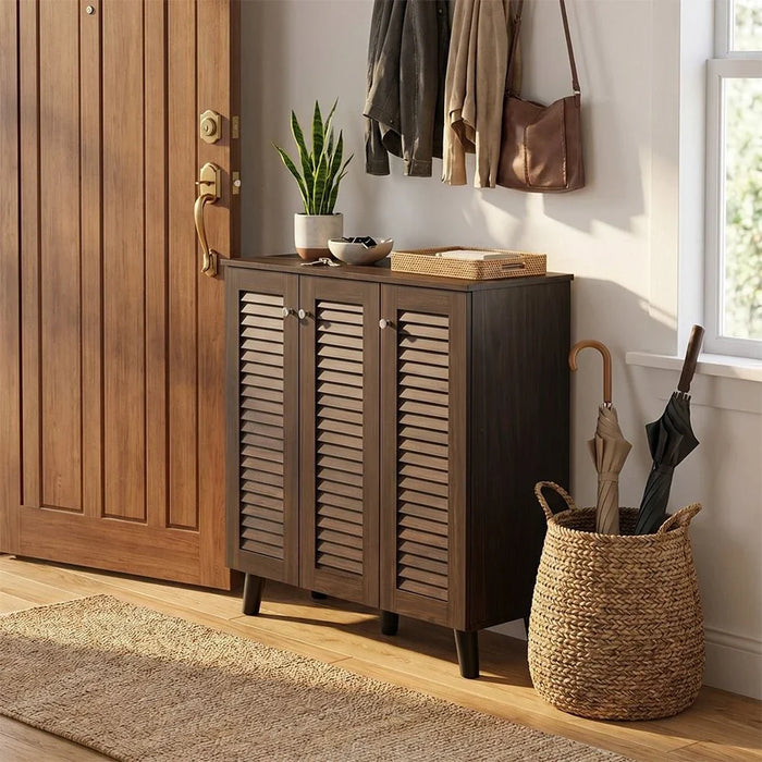 Alfa 3 Door Shoe Cabinet For 14 Pairs- Walnut
