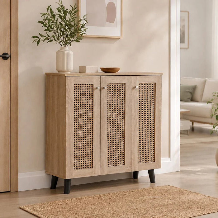 Lacey 3-Door Shoe Cabinet-Sonoma Oak-With 2-Year Warranty
