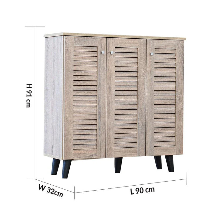 Lacey 3-Door Shoe Cabinet-Sonoma Oak-With 2-Year Warranty
