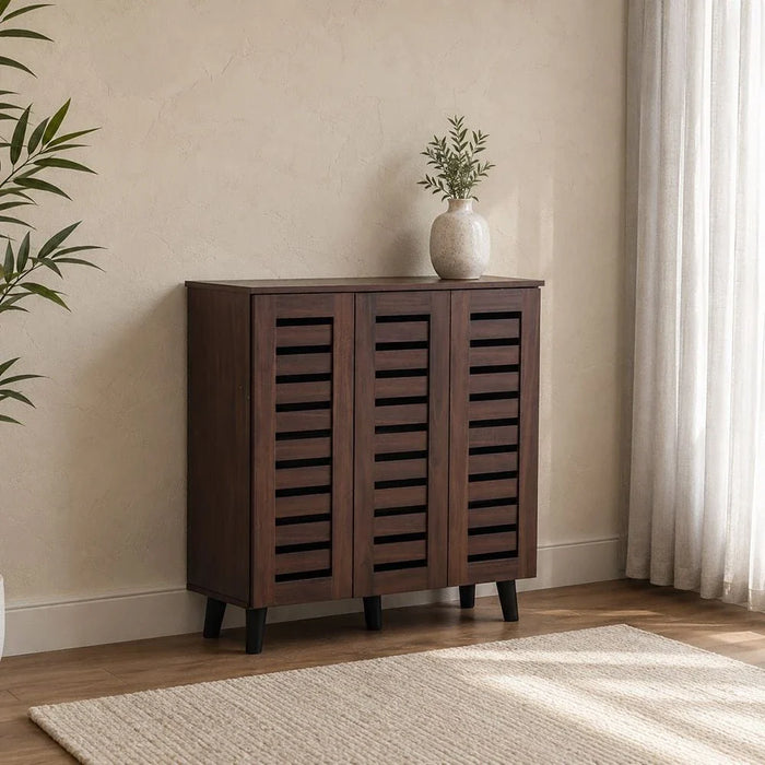 Jax 3 Door Shoe Cabinet For 14 Pairs - Walnut