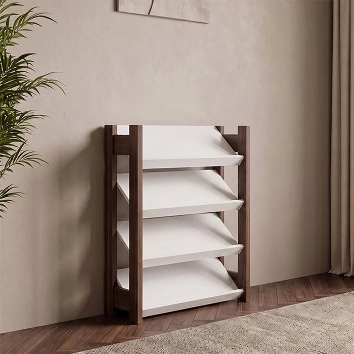Lean 4-Tier Shoe Cabinet - 12 Pairs - White/Walnut - With 2-Year Warranty