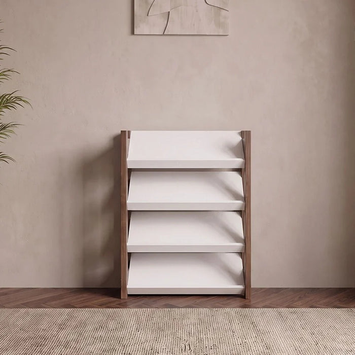 Lean 4-Tier Shoe Cabinet - 12 Pairs - White/Walnut - With 2-Year Warranty