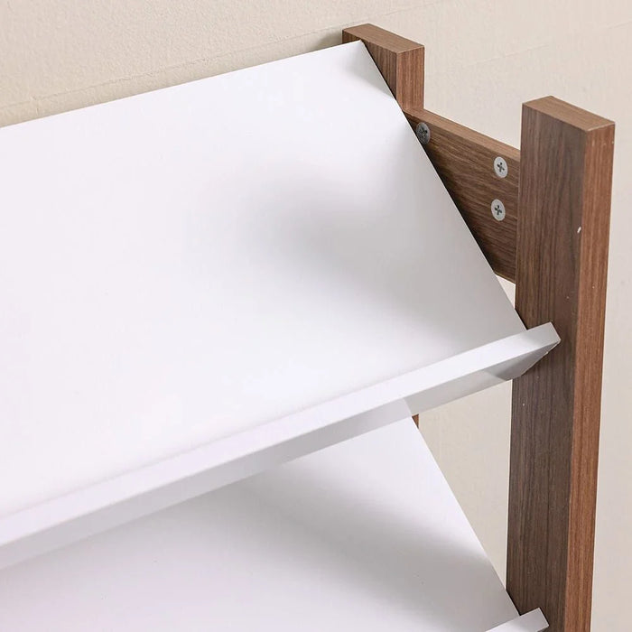 Lean 4-Tier Shoe Cabinet - 12 Pairs - White/Walnut - With 2-Year Warranty