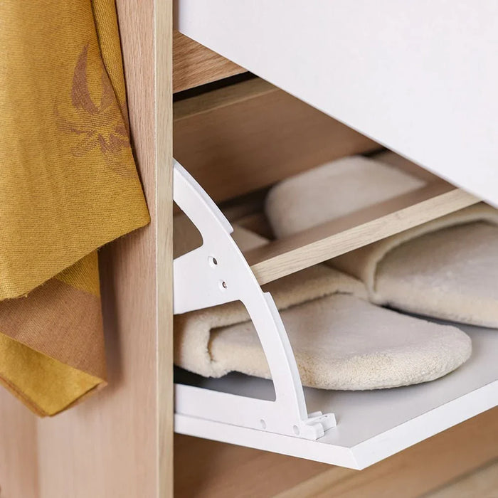 Barbados 15-Pair Shoe Cabinet with Open Shelves & Hooks-White/Oak-With 2-Year Warranty