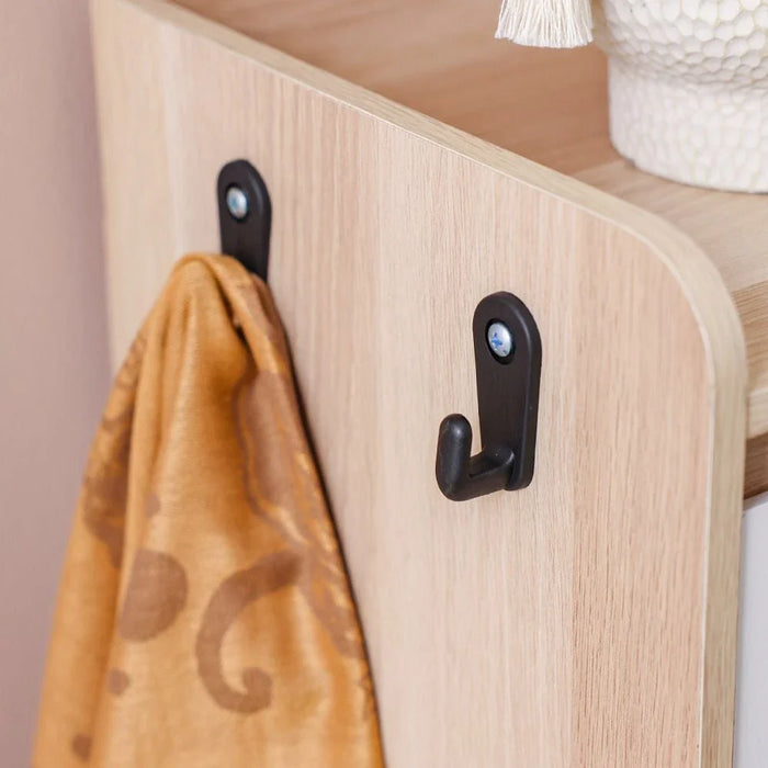 Barbados 15-Pair Shoe Cabinet with Open Shelves & Hooks-White/Oak-With 2-Year Warranty