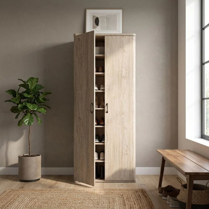 Fortney 2-Door Tall Shoe Cabinet - 32 Pairs - White Wash - With 2-Year Warranty
