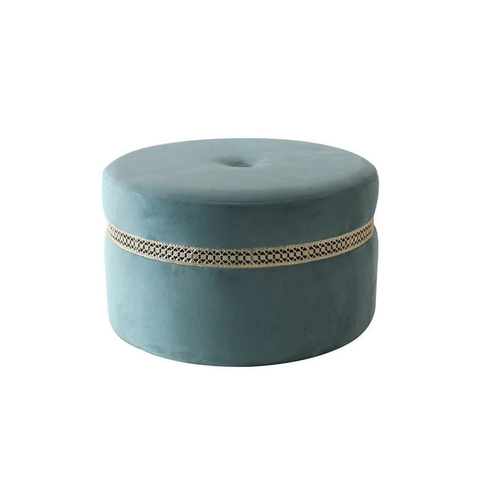 Ayyan Velvet Fabric Pouf-Green/Golden-60x60x35 cm-With 2-Year Warranty