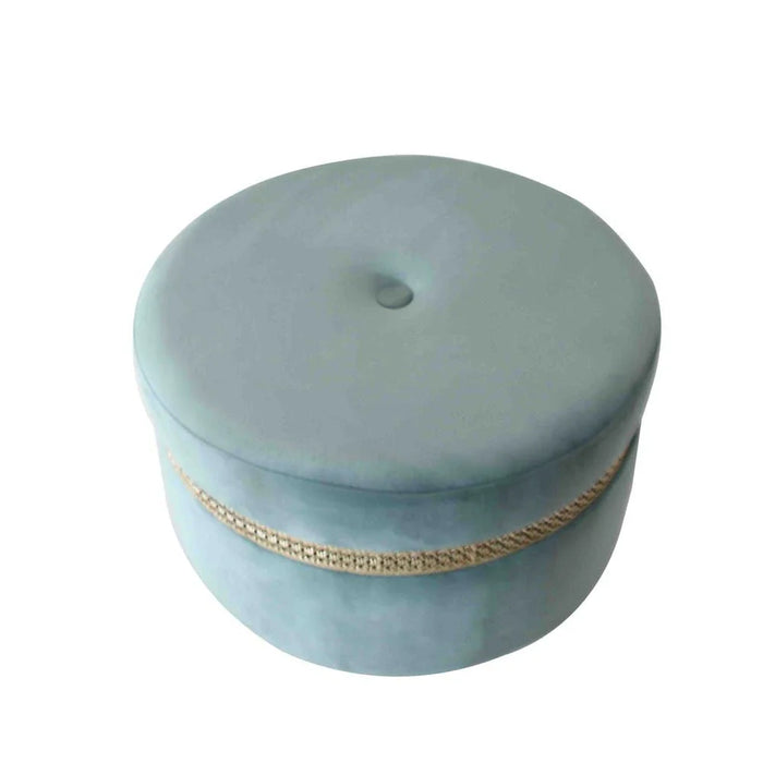 Ayyan Velvet Fabric Pouf-Green/Golden-60x60x35 cm-With 2-Year Warranty