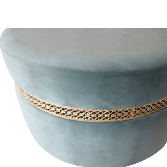 Ayyan Velvet Fabric Pouf-Green/Golden-60x60x35 cm-With 2-Year Warranty