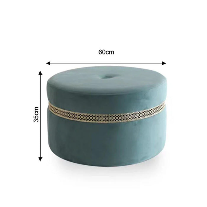 Ayyan Velvet Fabric Pouf-Green/Golden-60x60x35 cm-With 2-Year Warranty