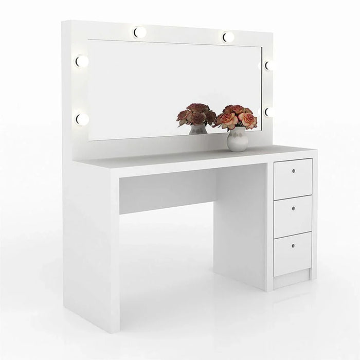 Aldrick Dressing Table With Mirror and 3 Drawers - White - With 2-Year Warranty