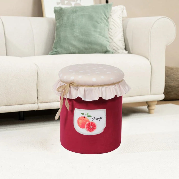 Truzer Round Ottoman-Beige/Maroon-With 2-Year Warranty