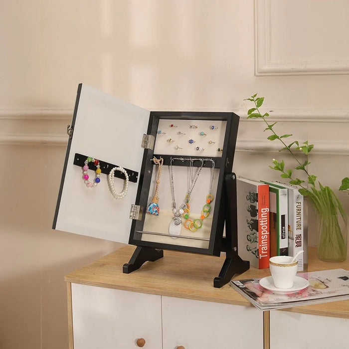 Nemya Small Jewelry Cabinet with Mirror-Black-With 2-Year Warranty