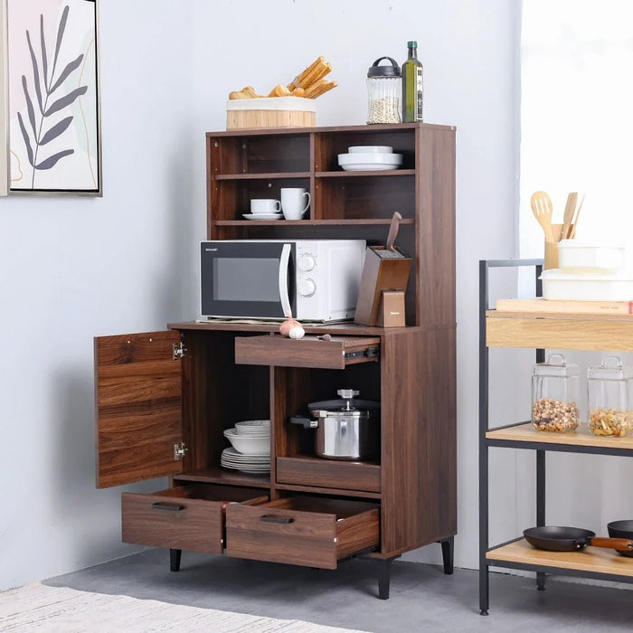 Dakar Multipurpose Cabinet with Hutch _ Walnut/Brown - With 2-Year Warranty