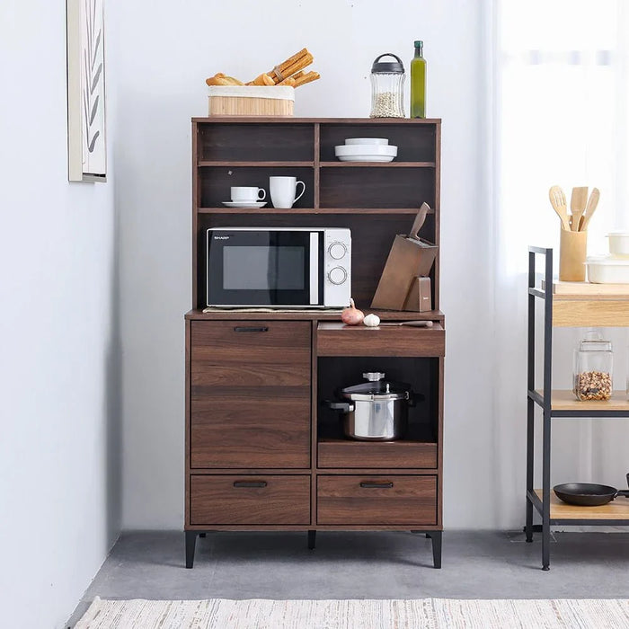 Dakar Multipurpose Cabinet with Hutch _ Walnut/Brown - With 2-Year Warranty