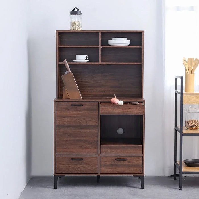 Dakar Multipurpose Cabinet with Hutch _ Walnut/Brown - With 2-Year Warranty