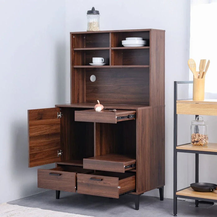 Dakar Multipurpose Cabinet with Hutch _ Walnut/Brown - With 2-Year Warranty