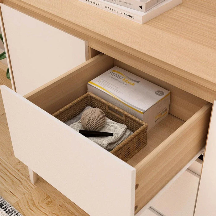 Estonia Multipurpose Cabinet 2 Doors & 3 Drawers - White/Oak - With 2-Year Warranty