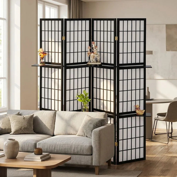 Leynor 4-Panel Divider with Shelves - Black/White - With 2-Year Warranty