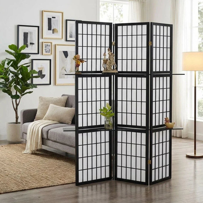 Leynor 4-Panel Divider with Shelves - Black/White - With 2-Year Warranty