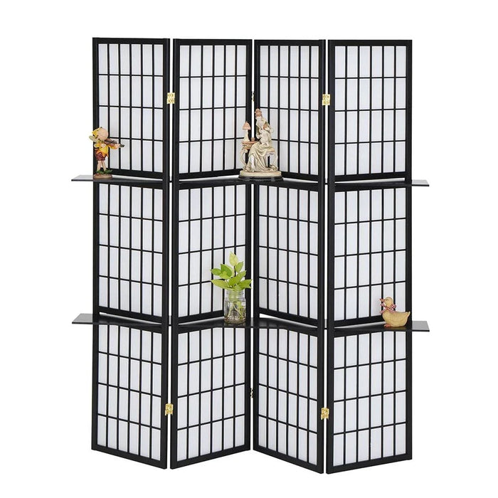 Leynor 4-Panel Divider with Shelves - Black/White - With 2-Year Warranty