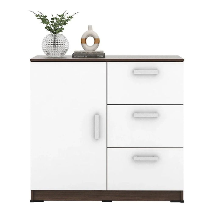 Alba Multipurpose Cabinet with 1 Door and 3 Drawers - Walnut/White - With 2-Year Warranty