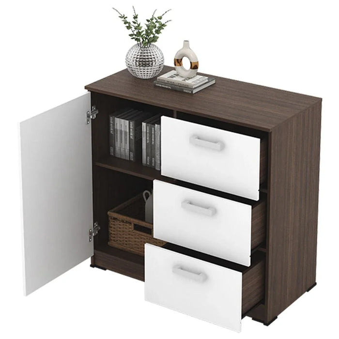 Alba Multipurpose Cabinet with 1 Door and 3 Drawers - Walnut/White - With 2-Year Warranty