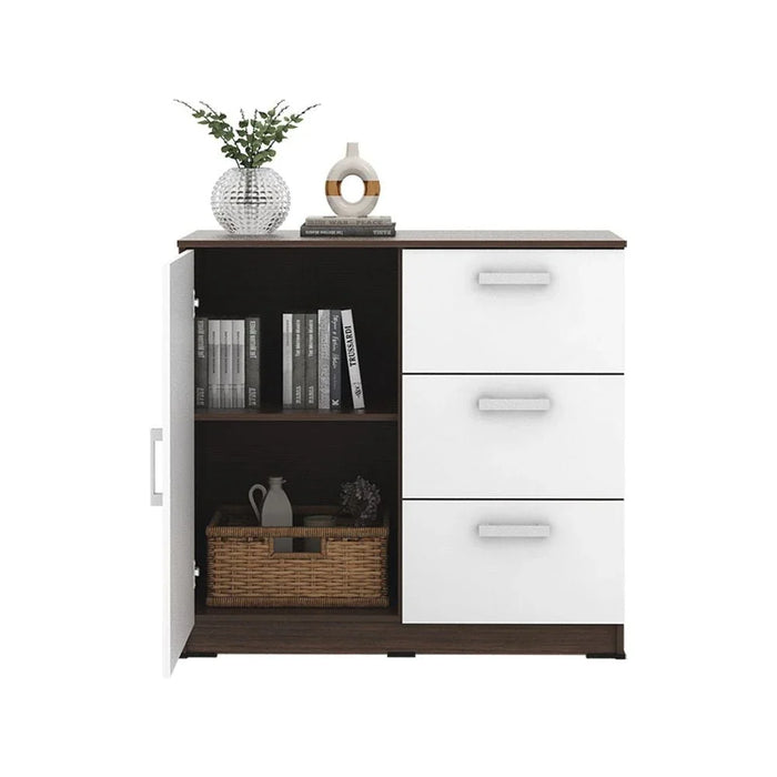 Alba Multipurpose Cabinet with 1 Door and 3 Drawers - Walnut/White - With 2-Year Warranty