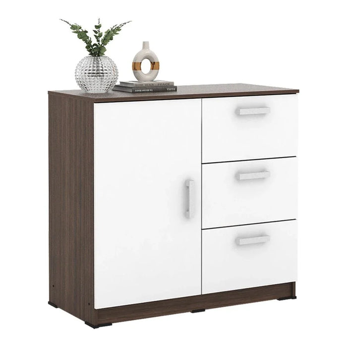 Alba Multipurpose Cabinet with 1 Door and 3 Drawers - Walnut/White - With 2-Year Warranty
