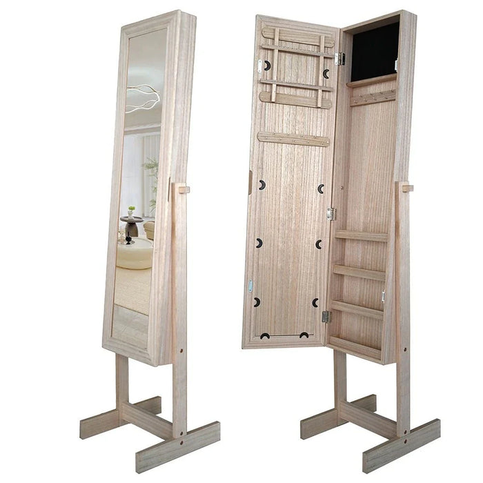 Manny Free- Standing Jewelry Cabinet With Mirror- Natural Oak