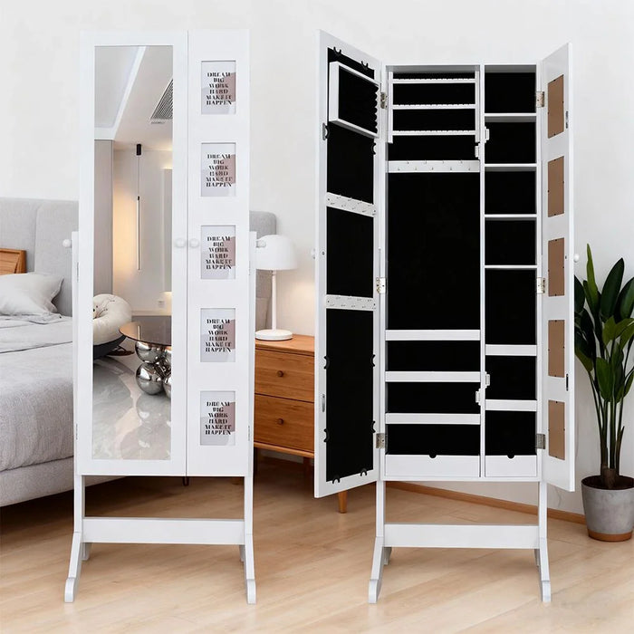 Callie Wide Free Standing Jewelry Cabinet with Mirror - White - With 2-Year Warranty