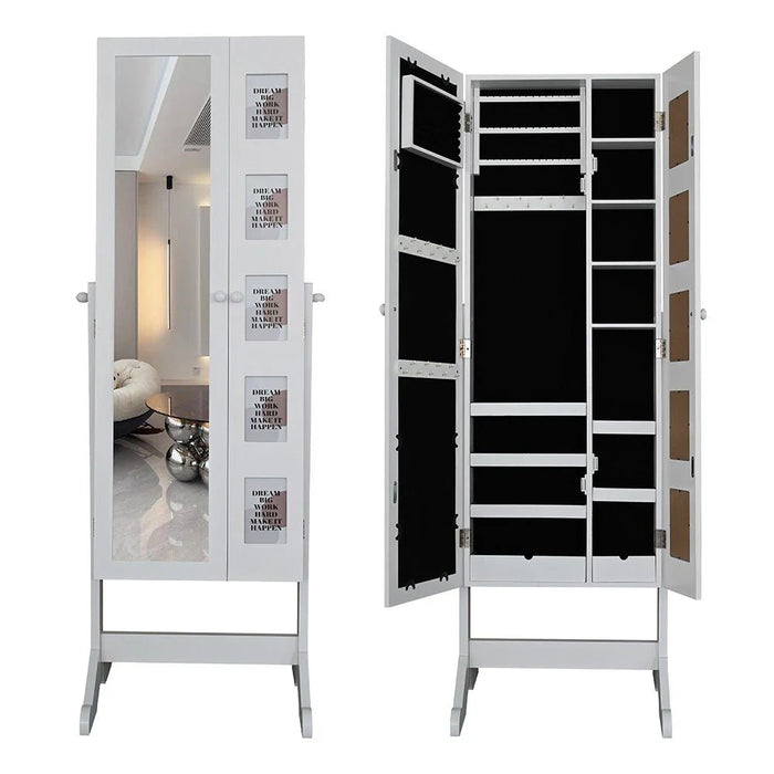 Callie Wide Free Standing Jewelry Cabinet with Mirror - White - With 2-Year Warranty