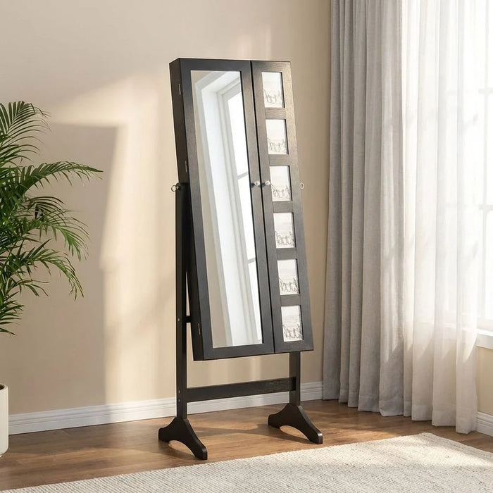 Kersten Wide Free Standing Jewelry Cabinet with Mirror - Dark Walnut - With 2-Year Warranty