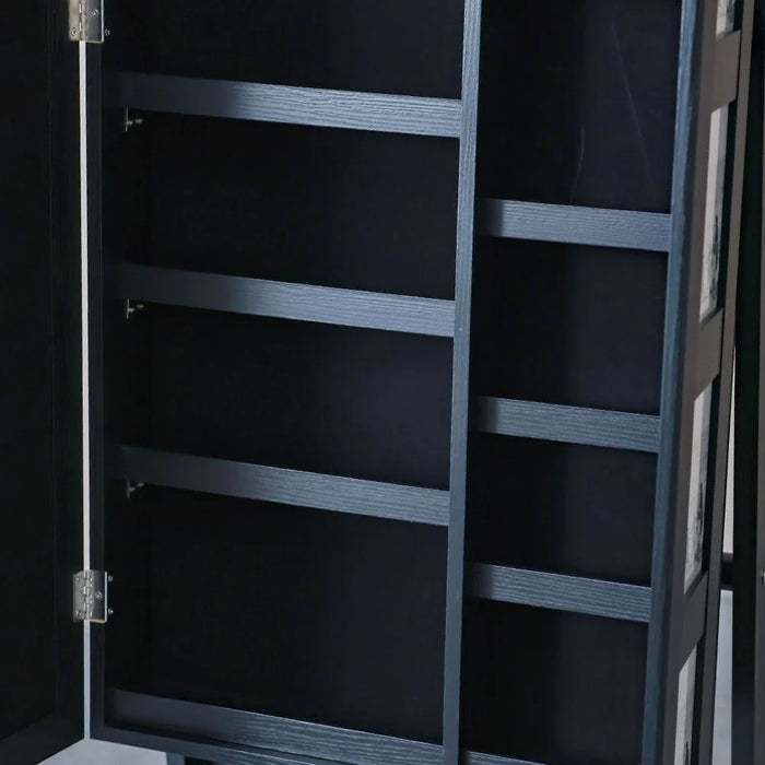 Kersten Wide Free Standing Jewelry Cabinet with Mirror - Dark Walnut - With 2-Year Warranty
